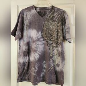 Ring of Fire Grayish Puple & Silver Metallic Graphic Men's Shirt, Size L